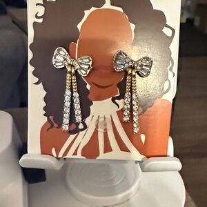 Elegant Gold and Silver Bow Earrings